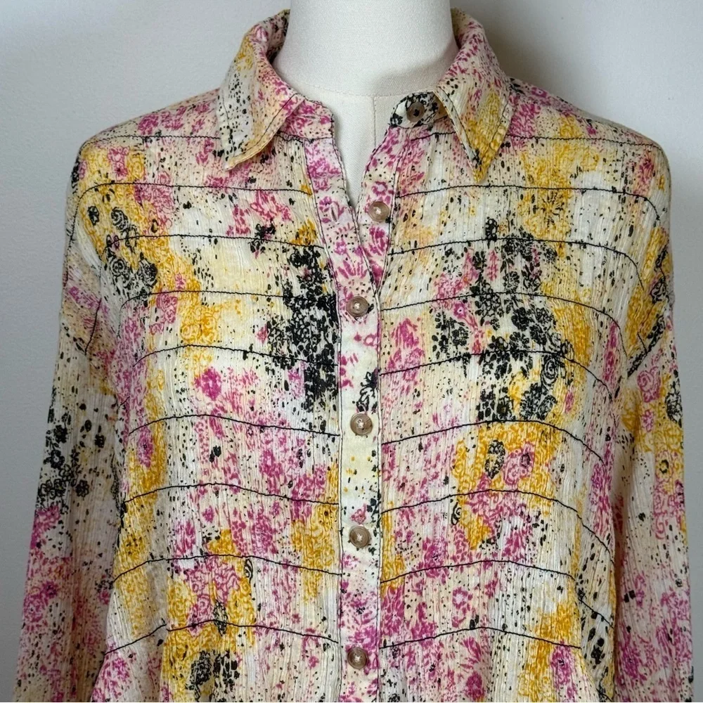Pilcro | Anthropologie Smocked Buttondown Boho Blouse Women’s Size XXSP
